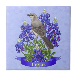 Carreau Texas State Mockingbird & Bluebonnet Flower