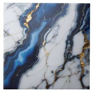 Carreau texture de marbre blanc bleu motif doré luxe