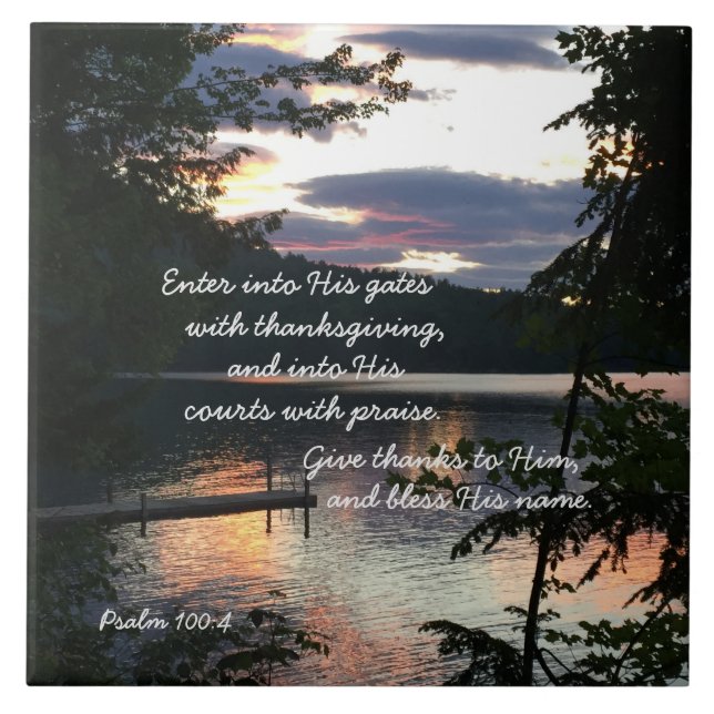 Carreau Thanksgiving Psaume 100:4 Sunrise Squam Lake Photo (Devant)