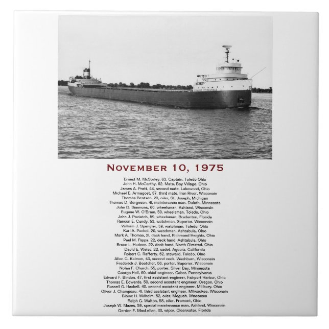 Carreau The Edmund Fitzgerald with Crew Names (Devant)