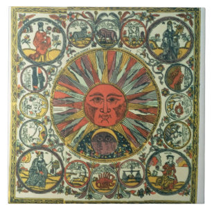 Carreau The Sun et le zodiaque, Russe, fin du 18ème sièc