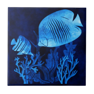 Carreau Thème marin Vie marine Mers bleu profond Poisson b