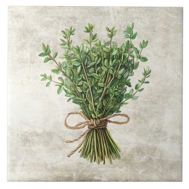 Carreau Thyme Rustic Herbs Spices Faux Ceramic Tile (Devant)