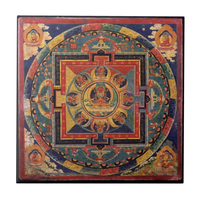 Carreau Tibétain Thanka d'antiquité de mandala de Bouddha (Devant)