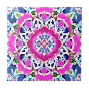 Carreau Tie Dye Mandala Motif Denim bleu et rose