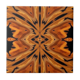 Carreau Tiger Tribal Moderne Art Abstrait Orange Or