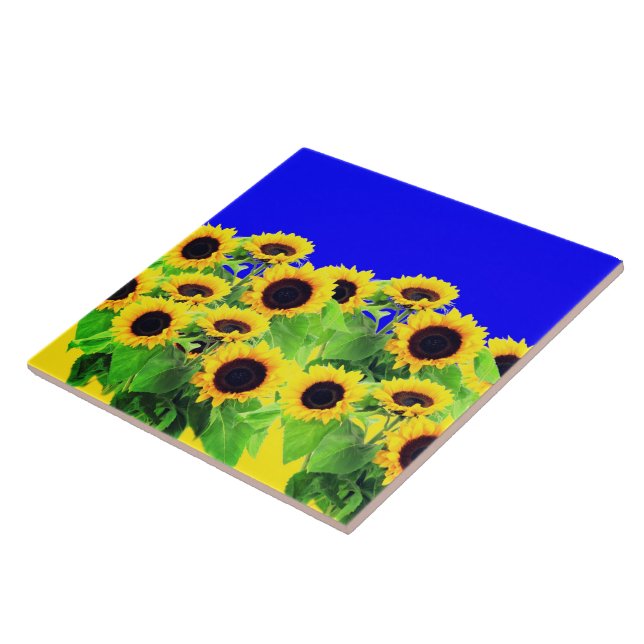 Carreau Tile de tournesol en céramique Ukraine Drapeau Cou (Côté)