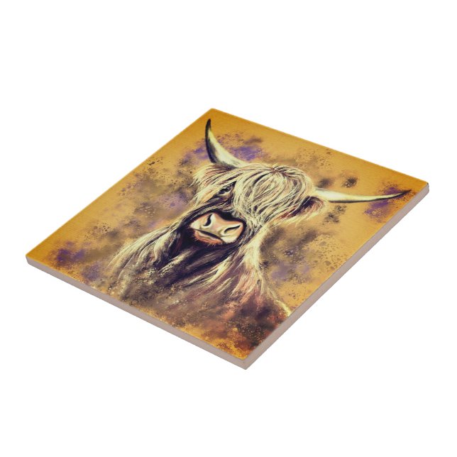 Carreau Tile en céramique Highland Bull Peinture (Côté)