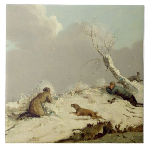 Carreau Tir de canard en hiver (huile sur la toile)