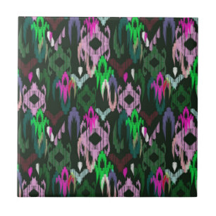Carreau Tisser ikat en rose et vert.Carreau en céramique