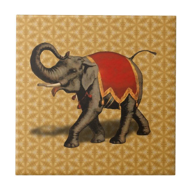 Carreau Tissu de l'éléphant d'Asie w/Red (Devant)