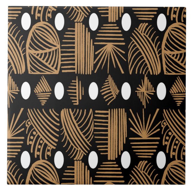 Carreau Tissu de moisissure tribale des Caraïbes : noir, b (Devant)