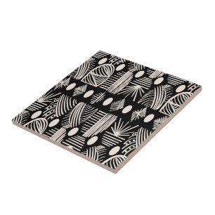 Carreau Tissu de moisissure tribale des Caraïbes : noir, b