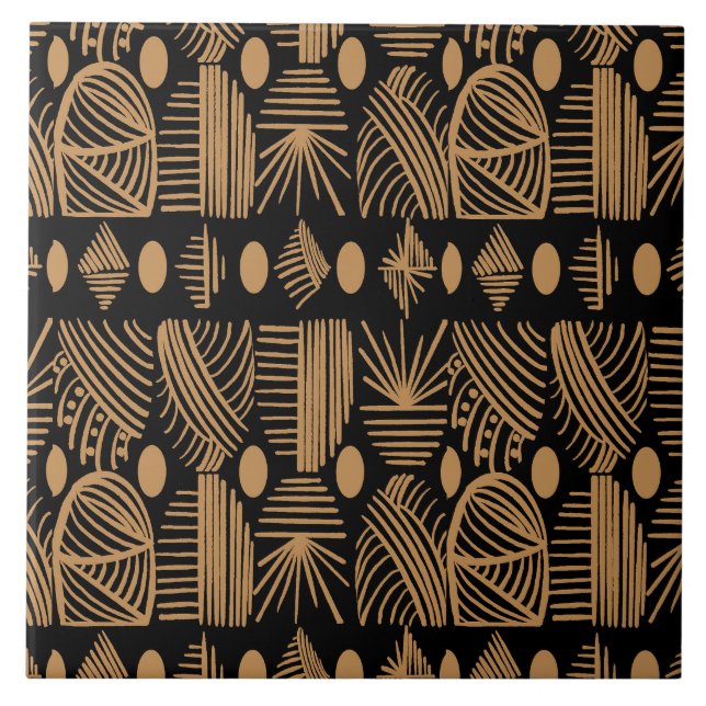 Carreau Tissu de moisissure tribale des Caraïbes : Noir, O (Devant)