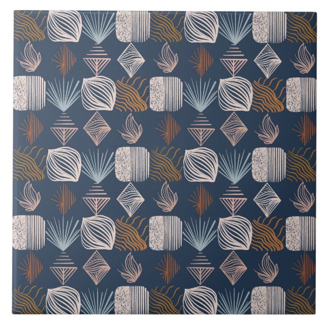 Carreau Tissu Tribal des Caraïbes : bleu marine, Boho (Devant)