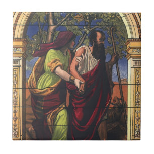 Carreau Tobit aveugle et femme Anna, Religion vintage