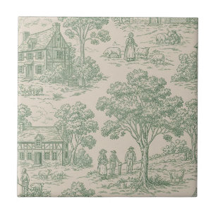 Carreau Toile de campagne vert sauge pastoral Scène de fer
