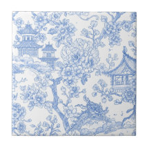 Toile de chinoiserie bleue Dragon Fleur de cerisie