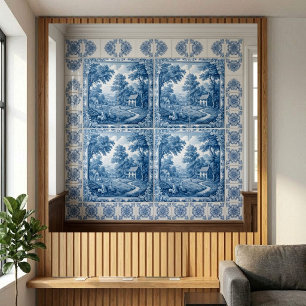 Carreau Toile De Jouy française pastorale vintage pour déc