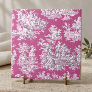 Carreau Toile de jouy monogramme rose magenta floral vinta