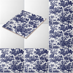 Carreau Toile de Jouy Quatre Parties du monde motif bleu