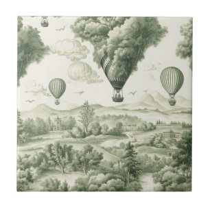 Carreau Toile de Jouy verte antique motif pastoral