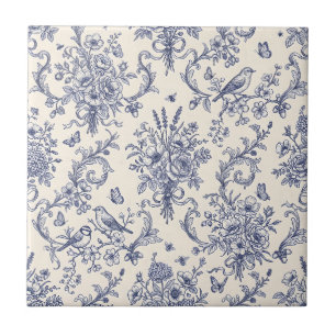 Carreau Toile de Jouy vintage bleu de style campagnard fra