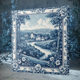Carreau Toile de Jouy vintage paysannerie française bleue