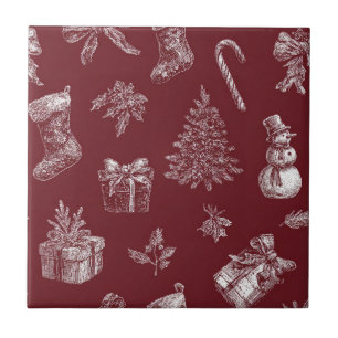 Carreau Toile de Noël Rouge Vintage avec Chaussettes (2)