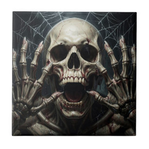 Carreau Toiles d'araignées, crâne et os Halloween effrayan
