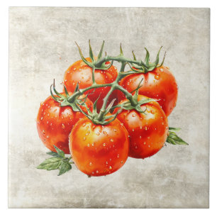 Carreau Tomates rouges rustiques à l'aquarelle Fausse text