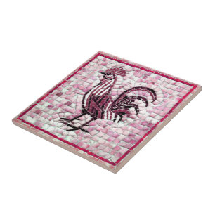 Carreau Tons rouge blanc Mosaïque noire Design de poulet