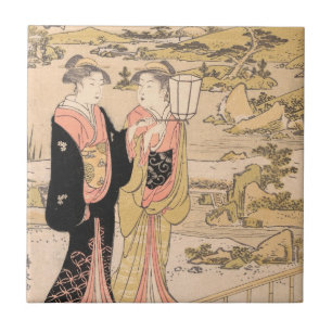 Carreau Torii Kiyonaga deux femmes dans un art de Japonais