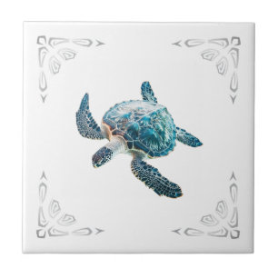 Carreau Tortue de mer 3D blanche Côtière