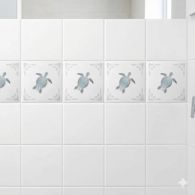 Carreau Tortue de mer argentée Côte blanche (Créateur téléchargé)