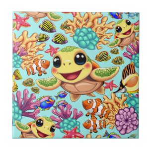 Carreau Tortue de mer bébé heureuse et mignonne