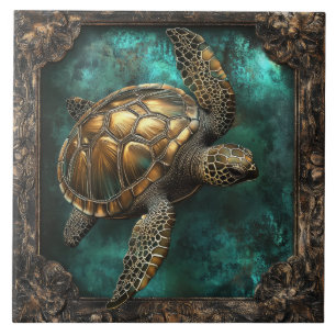 Carreau Tortue de mer dans le cadre d'ornement