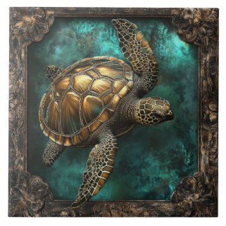 Carreau Tortue de mer dans le cadre d'ornement