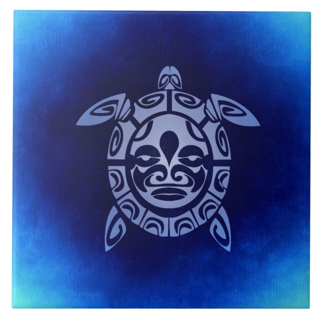 Carreau Tortue de mer tribale africaine bleue de masque (Devant)