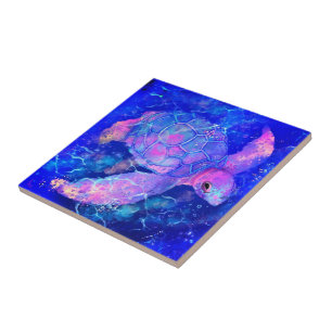Carreau Tortue d'eau Carrelage céramique bleu - Peinture