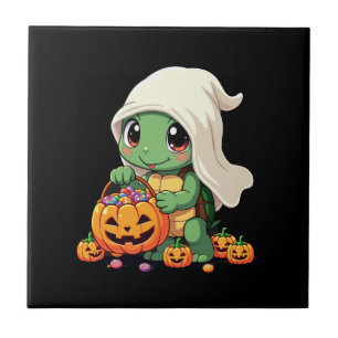 Carreau Tortue fantôme mignonne d'Halloween avec bonbons (