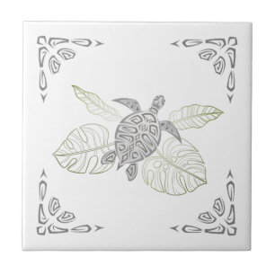 Carreau Tortue Grise Et Ornement Tropical