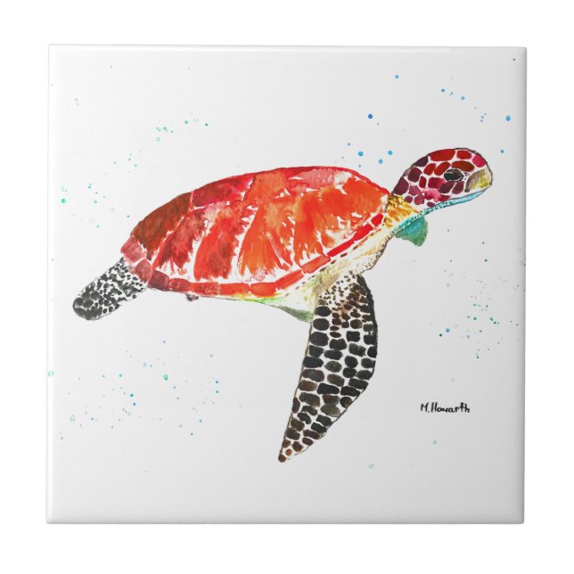 Carreau Tortue marine sous la mer Aquarelle Ocean Beach (Devant)
