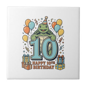 Carreau Tortue mignonne 10e anniversaire conception de fêt