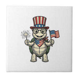 Carreau Tortue Patriotique Gravure Vintage Graphique pour