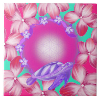 Carreau Tortue sacrée, Fleur de Vie & Dessin floral