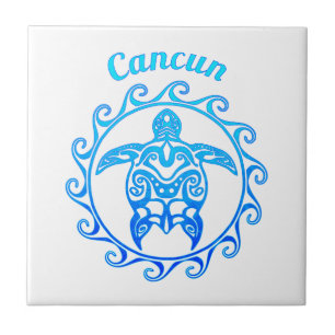 Carreau Tortue tribale Cancun de bleu d'océan