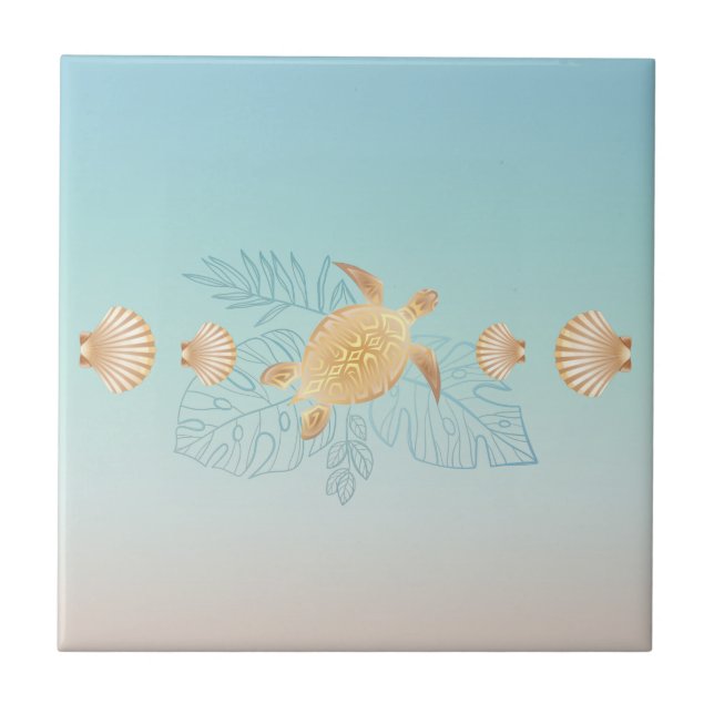 Carreau Tortues d'or Tropical Feuille Tile Bordure (Devant)