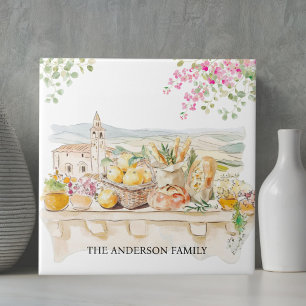 Carreau Toscane Méditerranée Italie aquarelle monogrammée