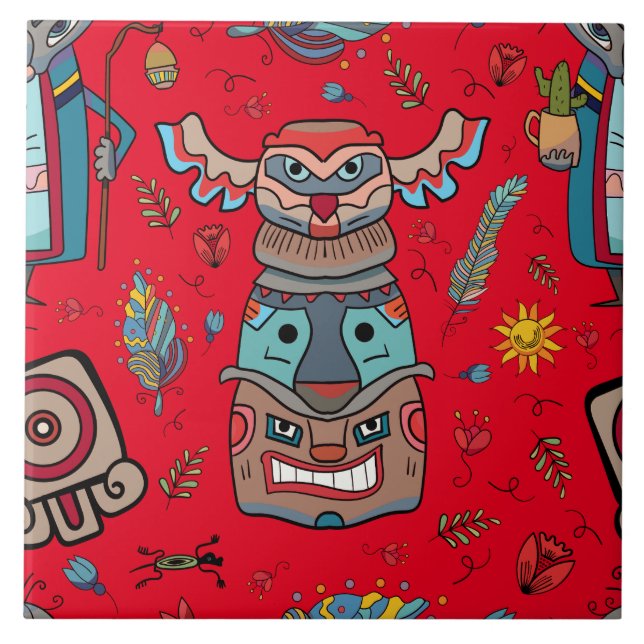 Carreau Totem rouge amérindien (Devant)